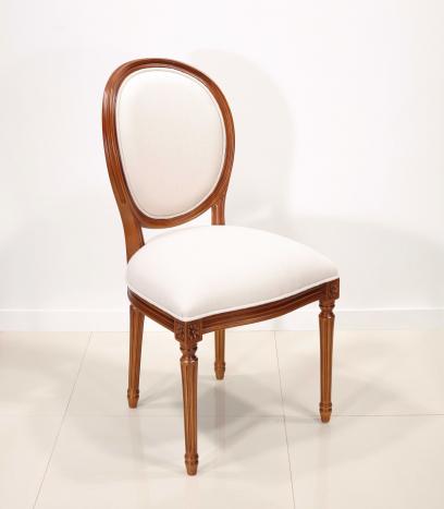 Chaise Emeline  en Merisier Massif de style Louis XVI Tissu d'ameublement écru
