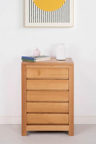 Petite commode 5 tiroirs Collection Nature réalisée en Chêne Massif Finition chêne naturel 