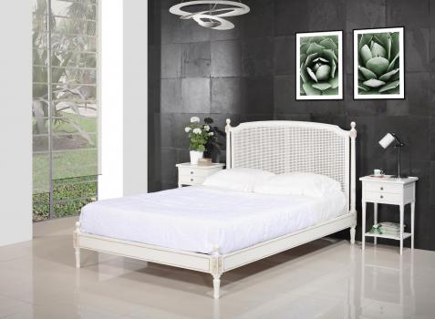 Lit victoire  en merisier de style Louis XVI pour literie 160*200 Finition Ivoire n°2 patiné SEULEMENT 1 DISPONIBLE