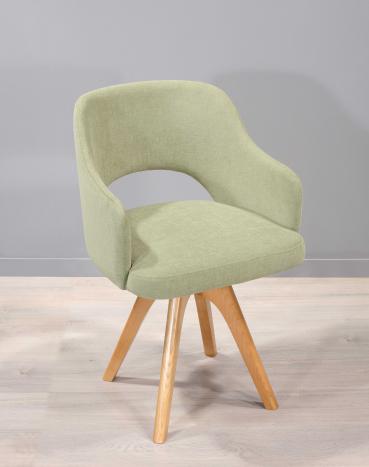 Chaise rotative à accoudoirs  Piètement en Frêne Massif Rouverte d'un tissu d'ameublement Apollo Green