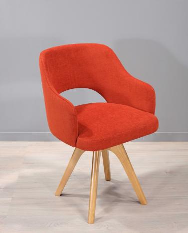 Chaise rotative à accoudoirs  Piètement en Frêne Massif Rouverte d'un tissu d'ameublement Apollo Teja