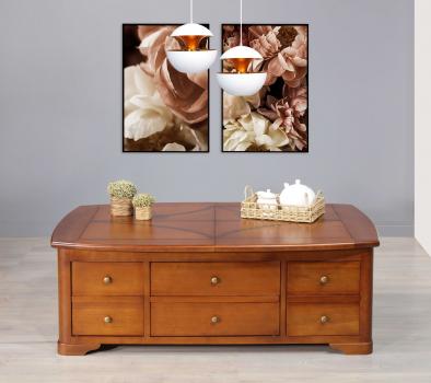 Table basse rectangulaire Laurence  en Merisier avec 1 allonge incorporée de 40 cm 