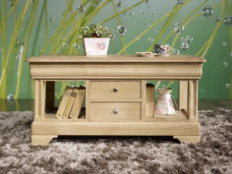 Table Basse Emmanuel réalisée en Chêne de style Louis Philippe Finition Chêne Brossé Naturel