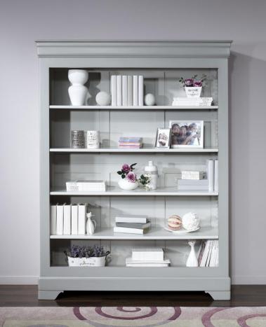 Bibliothèque Emma réalisée en Merisier Massif de style Louis Philippe Finition Gris patiné