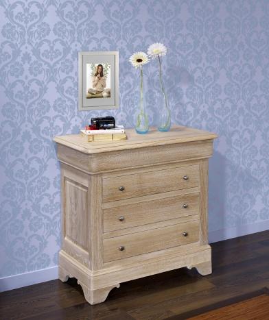 Commode 4 tiroirs Guillaume  en chêne de style Louis Philippe Finition Chêne Brossé Blanchi