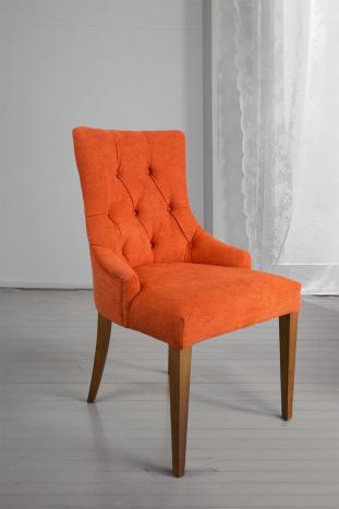 Chaise de séjour Capitonnée 4 pieds en Merisier Massif Tissu orangé