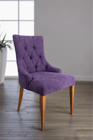 Chaise de séjour Capitonnée 4 pieds en Merisier Massif Tissu Violet