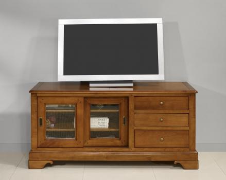 Meuble TV 16/9eme   en Merisier Massif de style Louis Philippe PORTES COULISSANTES