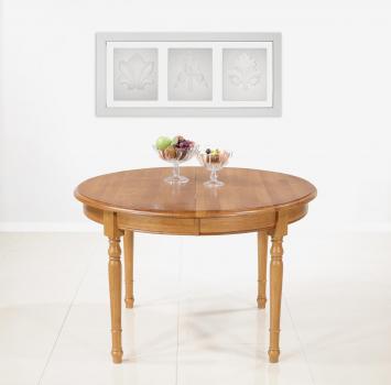 Table ronde  en Chêne Massif de style Louis Philippe DIAM.120 - 3 allonges de 40 cm  