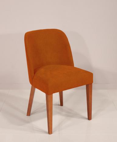 Chaise Edouard assise et dos capitonnés pieds en Merisier massif de ligne Contemporaine Kénia n°12 ORANGE
