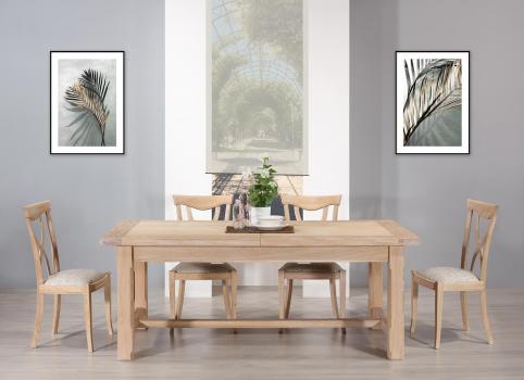 Table de ferme rectangulaire Axel  en Chêne massif 200x100 + 2 allonges de 45 cm Finition Chêne Brossé SEULEMENT 1 DISPONIBLE