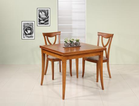 Table de salle à manger Carrée Clothilde 90x90 en merisier de style Louis Philippe Double Plateau SEULEMENT 1 DISPONIBLE