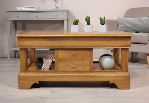 Table Basse   en Chêne de style Louis Philippe Finition traditionnelle.