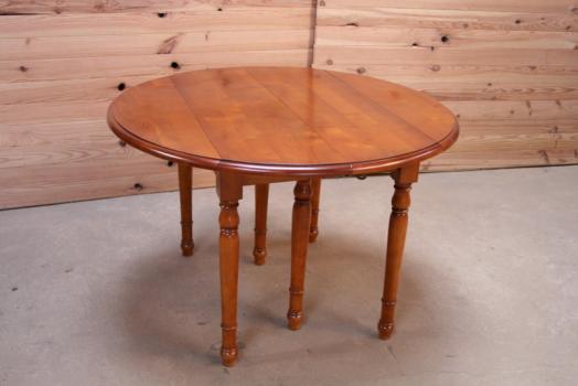 Table ronde à volets DIAMETRE 120 en merisier massif de style Louis philippe 3 allonges de 40 cm