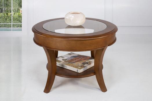 Table basse ronde gaël réalisée en chêne massif de style louis philippe plateau verre diamètre 70 cm seulement 1 disponible