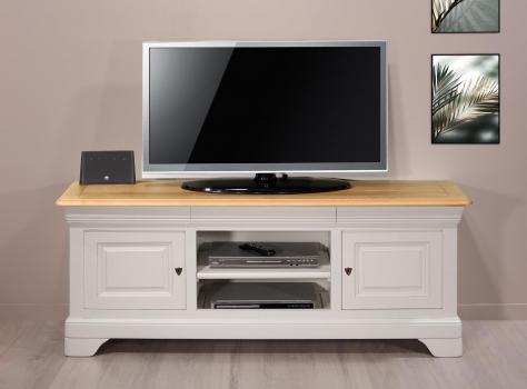 Meuble TV 16/9eme Julien  en Chêne Massif de style Louis Philippe Longueur 180 cm  FINITION BICOLORE