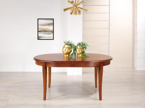 Table ovale  160x120  en Merisier de style Louis Philippe 2 allonges incorporées de 39 cm 