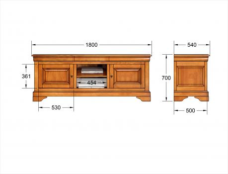 Meuble TV 16/9ème  en Merisier Massif de style Louis Philippe Longueur 180 cm