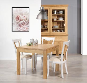 Table de repas 90x90  en Chêne massif de style Contemporain plateau ouvert 180x90